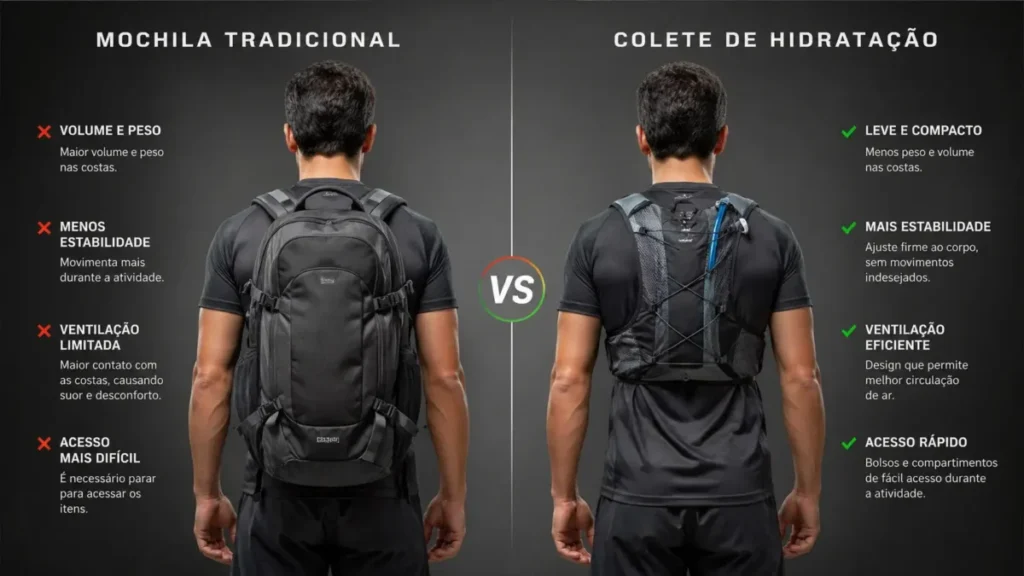 mochila hidratação corrida vs colete corrida comparação
