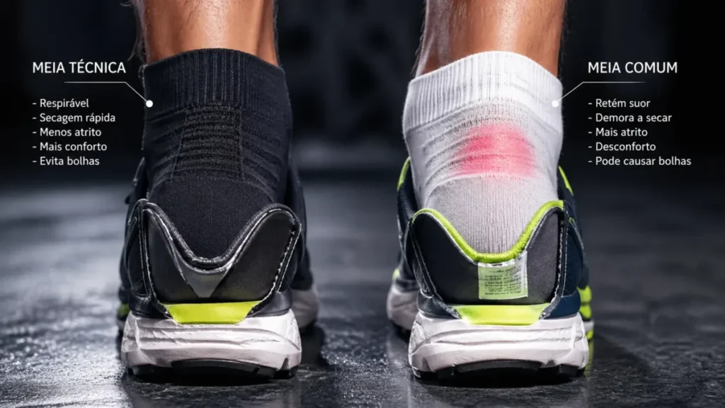 meia para corrida comparação com meia comum