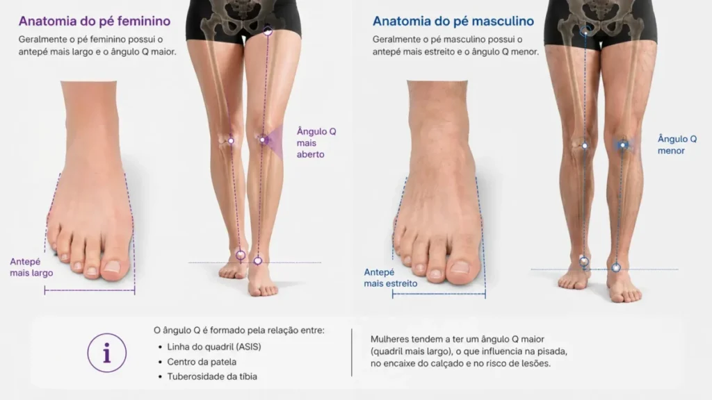 anatomia pé feminino versus masculino corrida diferenças biomecânicas