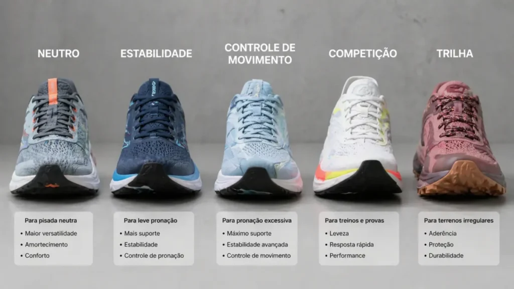categorias tênis corrida feminino treino diário trail competição comparação