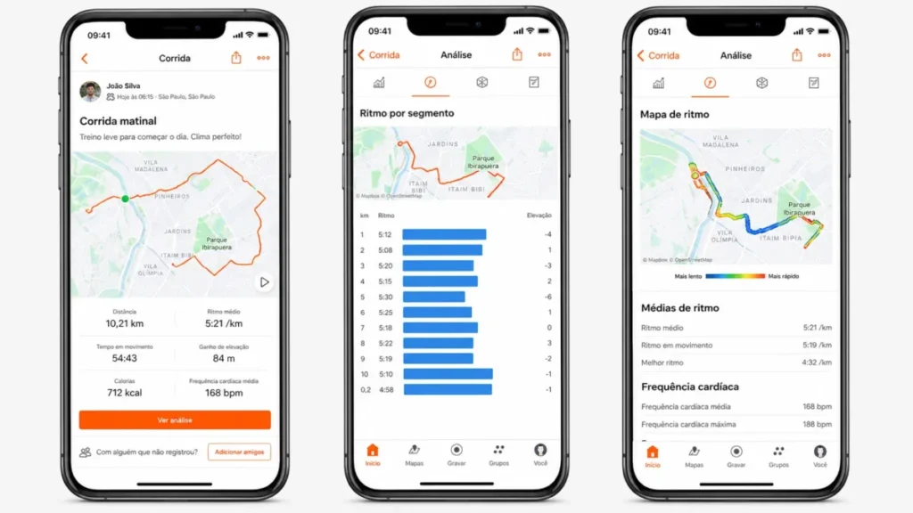 análise rota corrida GPS aplicativo Garmin Connect Strava
