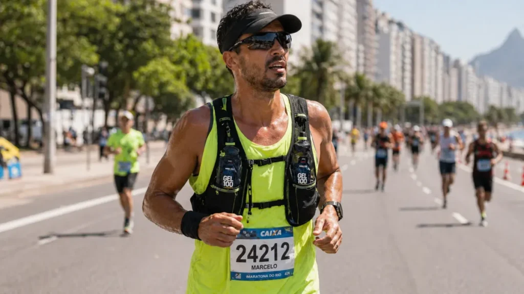 corredor prova rua calor brasil gel hidratação