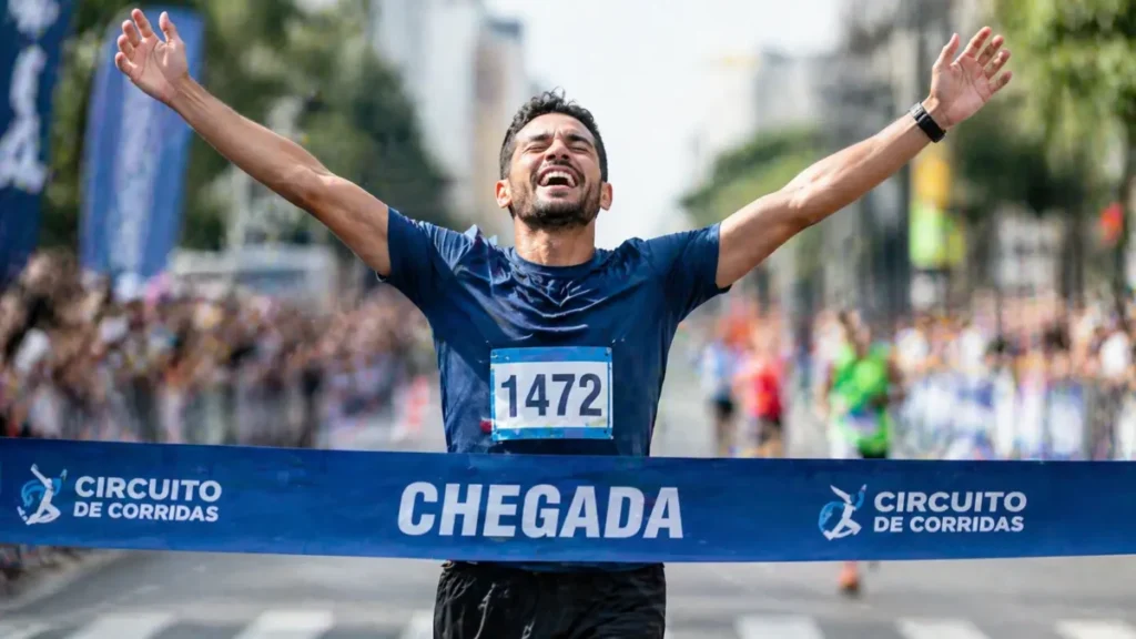 corredor iniciante terminando prova suplementação corrida resultados