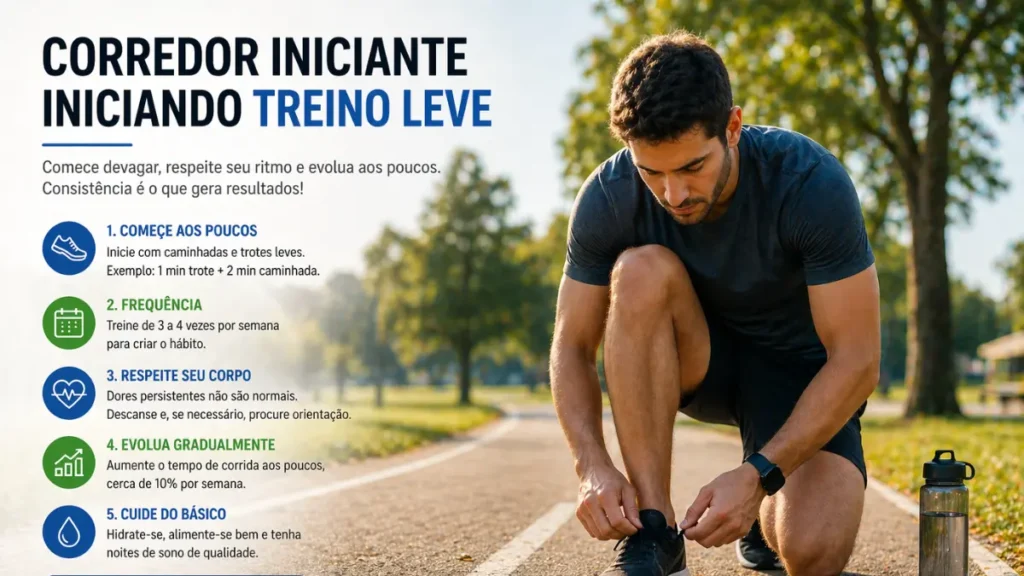 Corredor iniciante iniciando treino leve