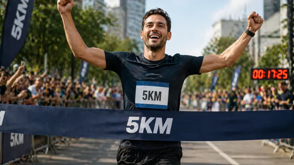 corredor iniciante completando primeiro 5km prova rua