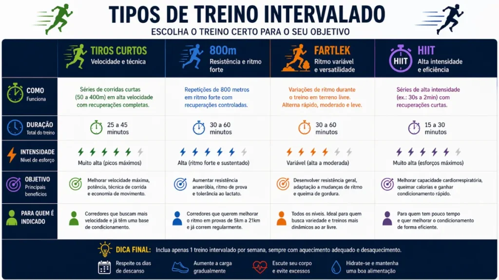 tipos de treino intervalado para corrida infográfico