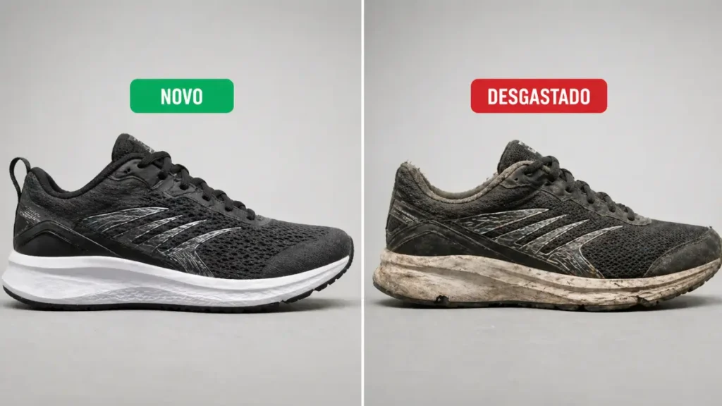 tenis corrida novo vs desgastado impacto lesões