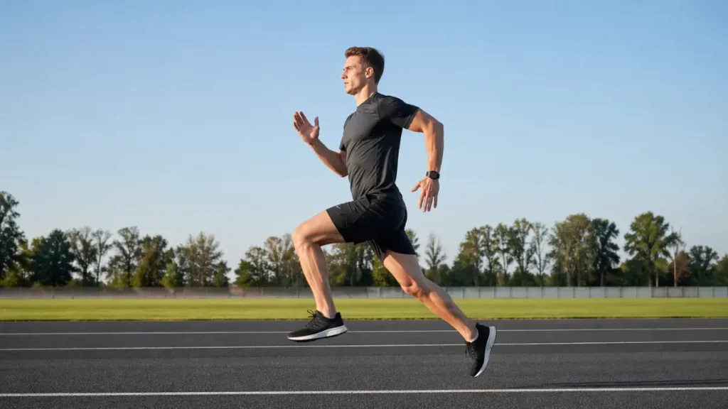 corredor aumentando ritmo na corrida com técnica de passada