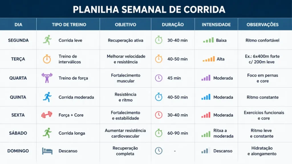 planilha treino corrida semanal prevenção lesões