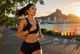 Mulher correndo ao pôr do sol