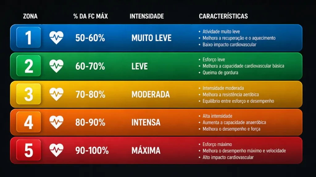 zonas de frequência cardíaca corrida tabela 5 zonas treinamento