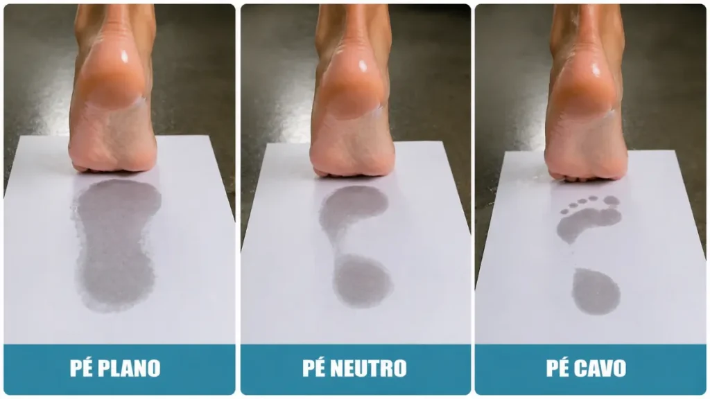 tipos de pisada corrida pé plano neutro cavo teste molhagem