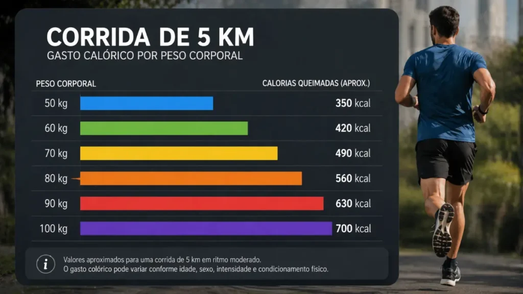 gasto calórico corrida 5km por peso corporal infográfico emagrecimento