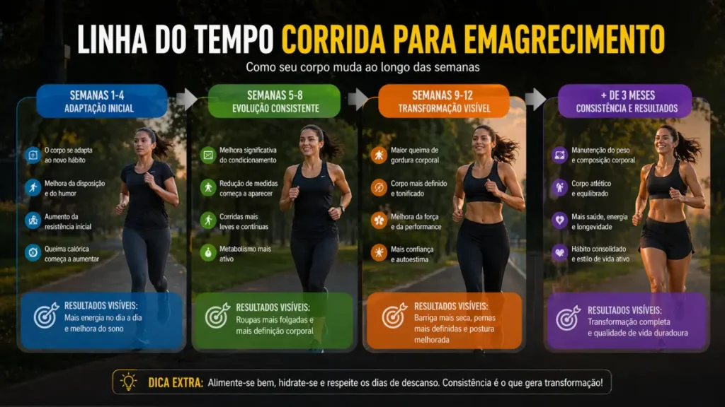linha do tempo resultados corrida emagrecimento semanas meses