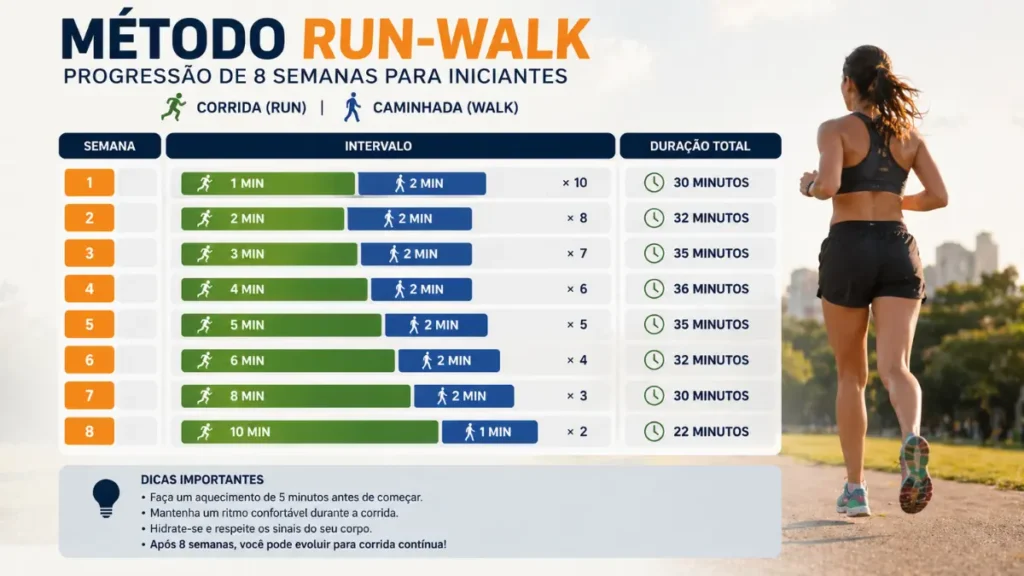 progressão run walk 8 semanas iniciante emagrecer