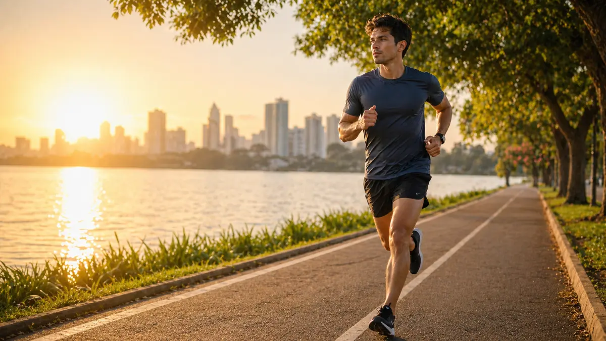 Homem correndo ao pôr do sol