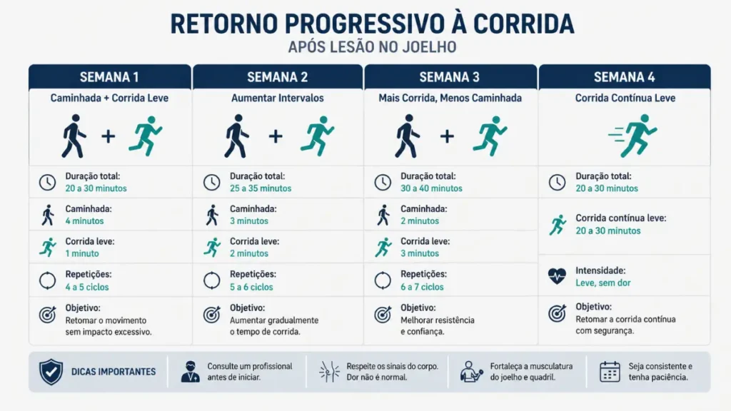 protocolo retorno corrida após dor joelho semana a semana