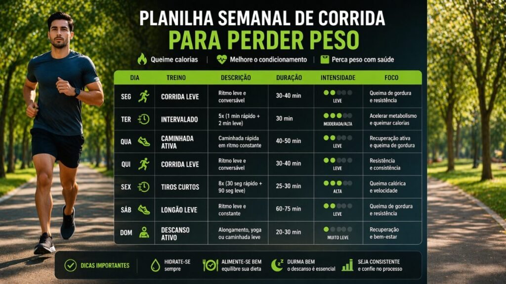 Planilha semanal de corrida para perder peso
