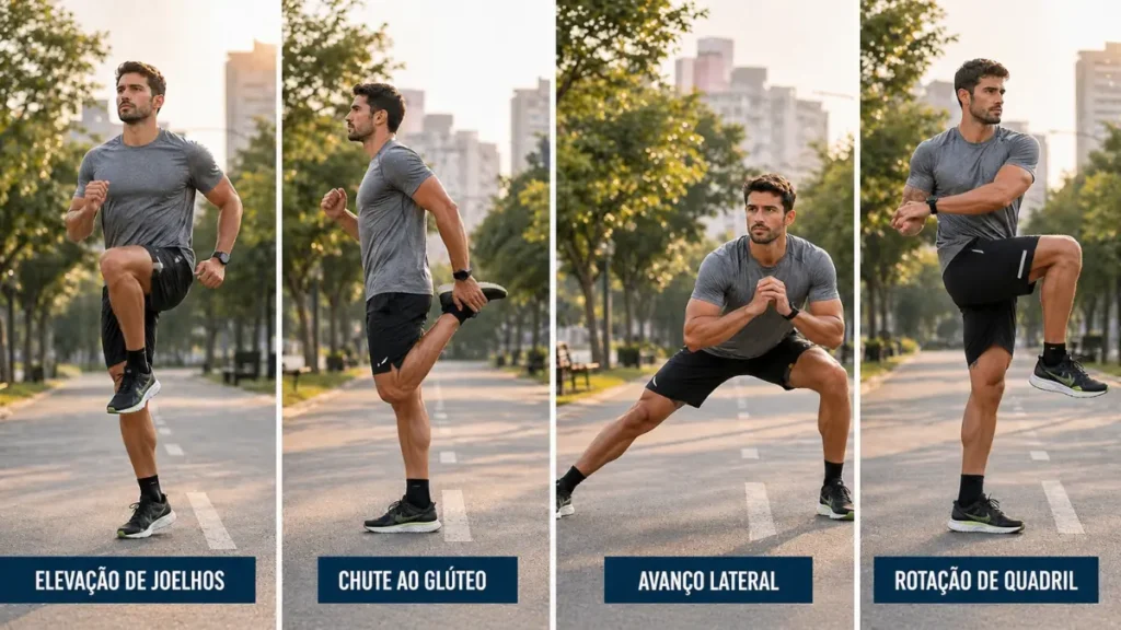 sequência aquecimento dinâmico corrida 10 minutos