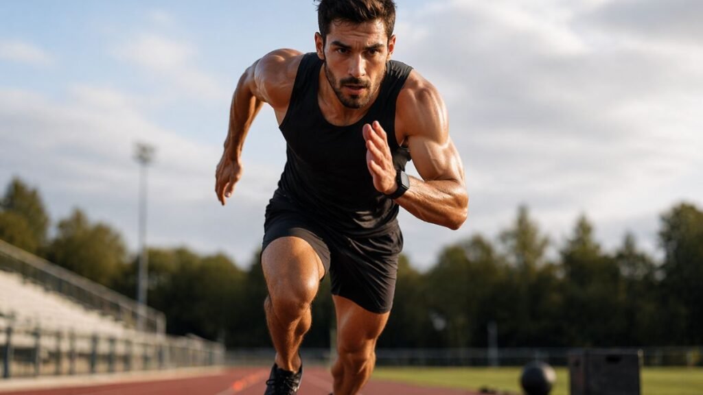 atleta correndo em alta intensidade durante treino intervalado