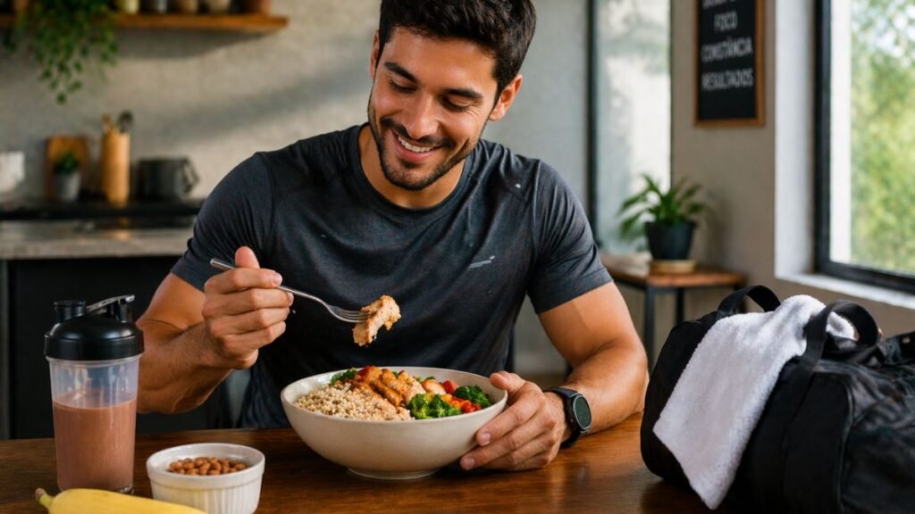 corredor consumindo super alimentos