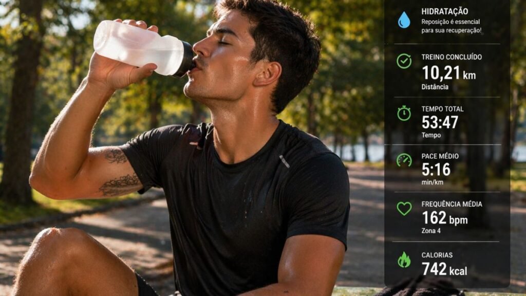 corredor se hidratando após treino intenso de corrida