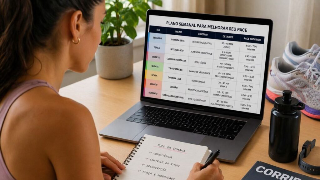 planilha semanal com estrategias para melhorar o pace na corrida