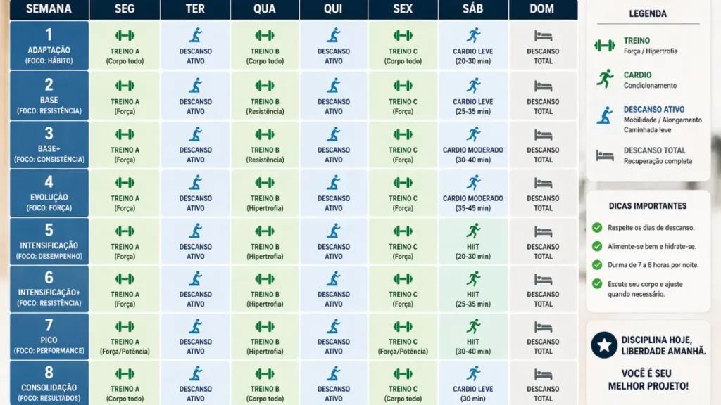 plano treino corrida 8 semanas iniciantes tabela