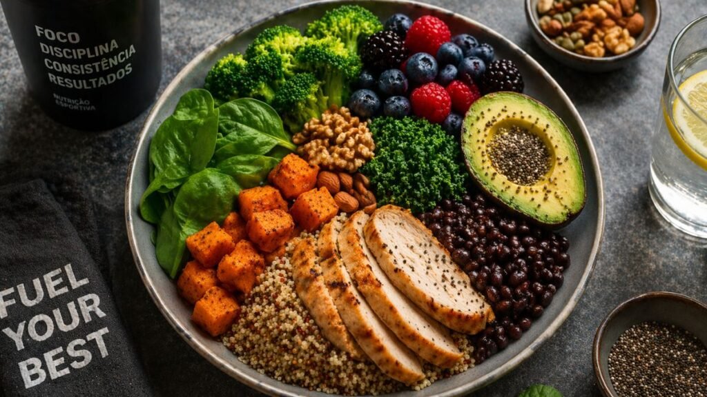 prato com super alimentos para atletas