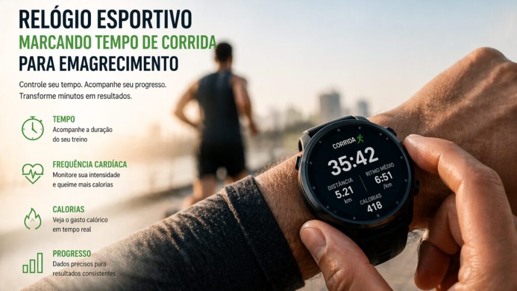 relógio esportivo marcando tempo de corrida para emagrecimento
