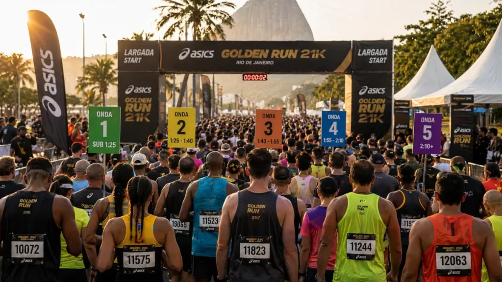 pelotão Asics Golden Run — organização em ondas por performance reduz congestionamento na largada