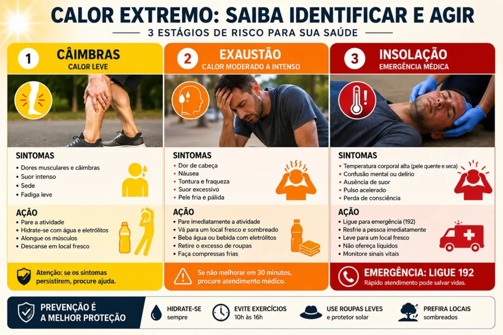insolação corrida — sinais de alerta por estágio e como agir em cada situação