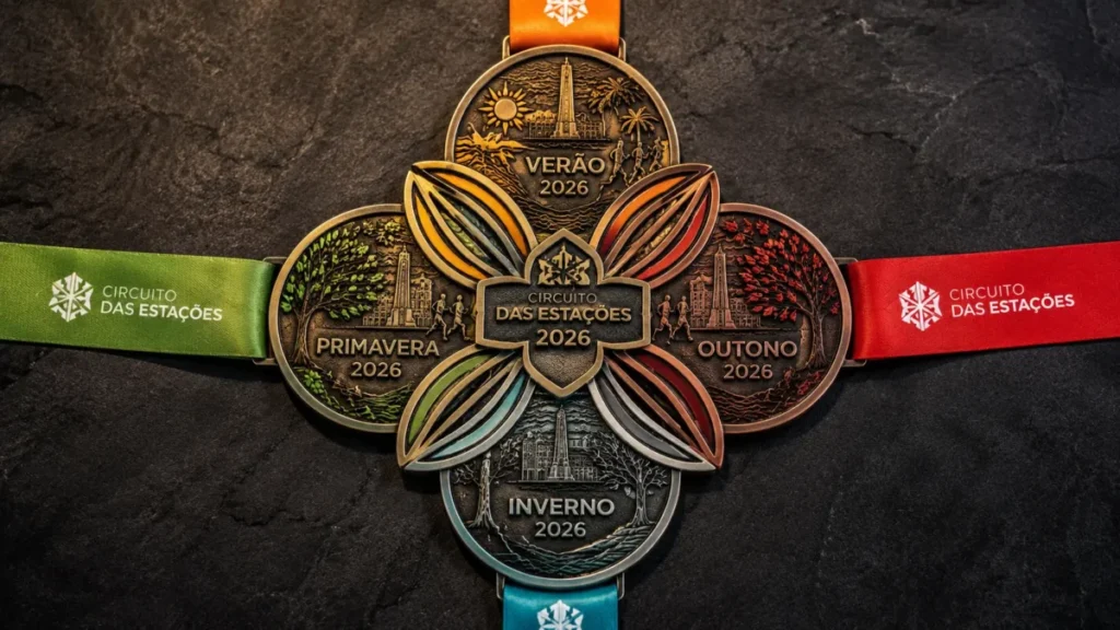 Circuito das Estações RJ 2026 medalha inverno — mandala formada pelas quatro etapas do circuito