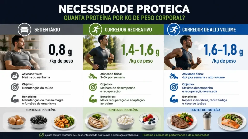 uantidade de proteína corrida — necessidade por nível de treinamento e peso corporal