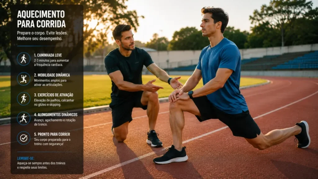 aquecimento corrida iniciantes exercícios básicos