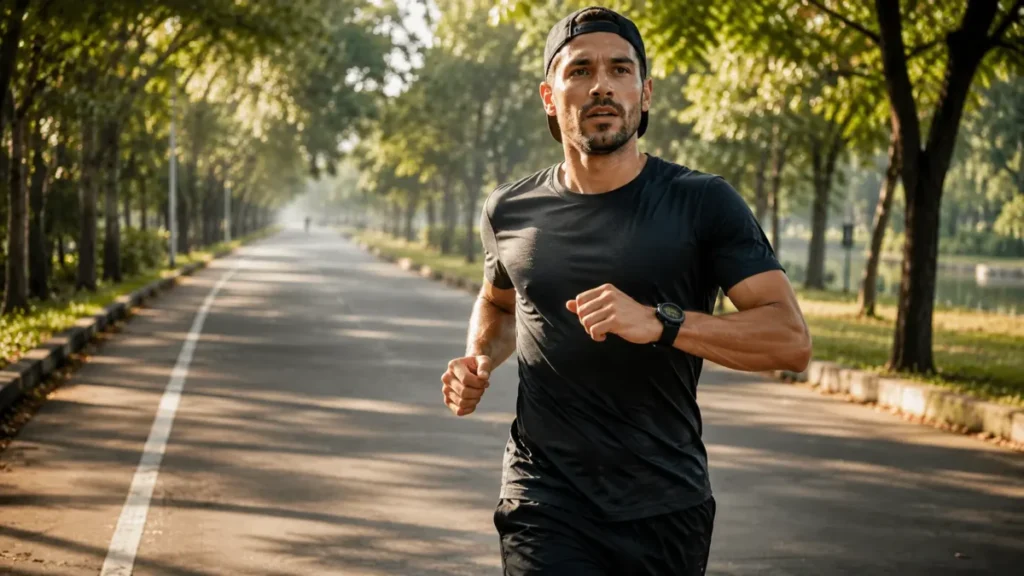 planilha meia maratona — corredor em treino longão de 18km na fase de desenvolvimento