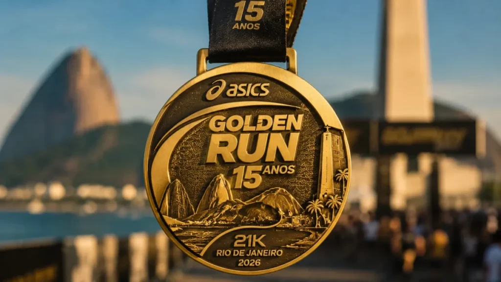 inscrições asics golden run 2026 — medalha finisher da 15ª edição do evento