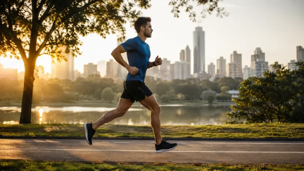 perda de peso com corrida em treino matinal no parque