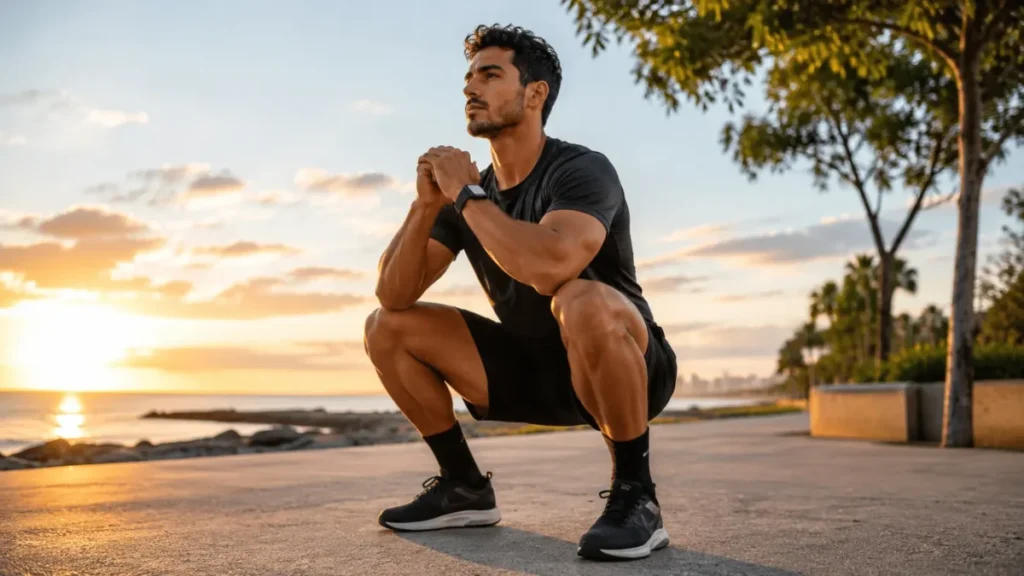 treino de força para corredores — agachamento como base do trabalho de fortalecimento
