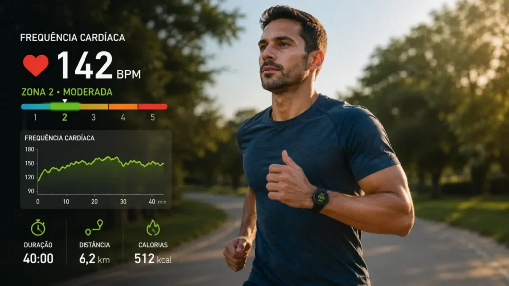 exercício para hipertenso — monitoramento de frequência cardíaca durante corrida em zona segura
