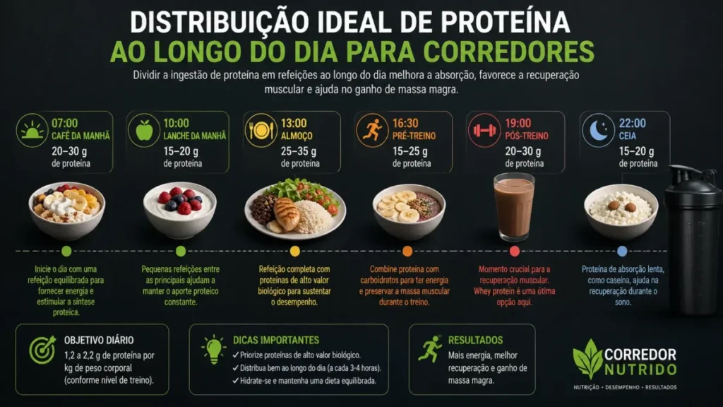 distribuicao proteina dia corredor timing nutricao esportiva