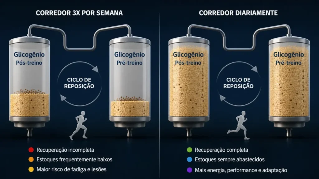 glicogênio muscular corrida diária reposição energia corredor