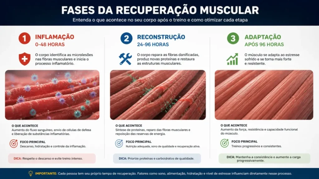 fases recuperação muscular após corrida infográfico