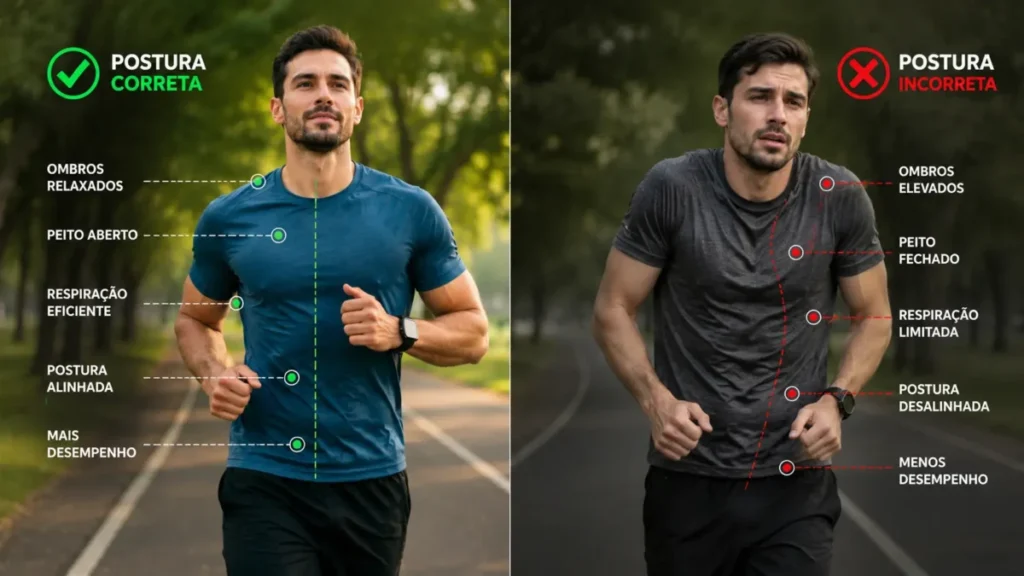 postura correta corredor ombros relaxados como respirar certo