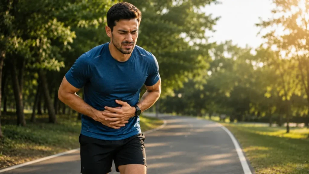 corredor com cólica abdominal durante treino como prevenir