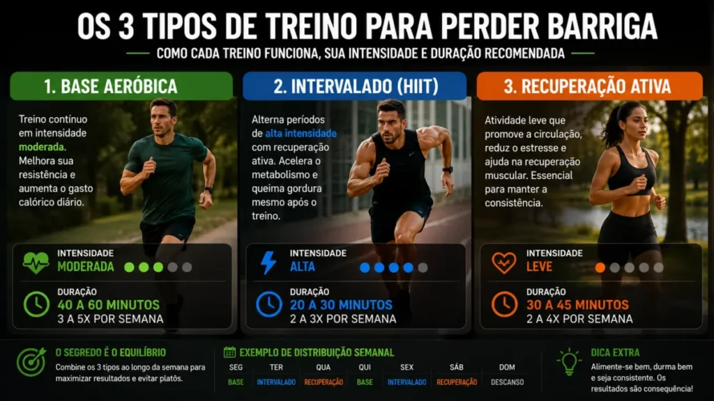 tipos treino de corrida para perder barriga intensidade duração semana