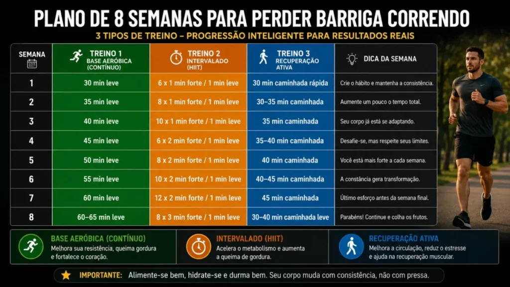 plano treino de corrida para perder barriga 8 semanas semana a semana tabela