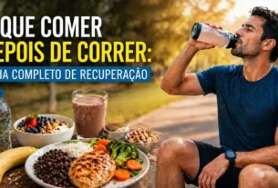 Homem bebendo após corrida, comida saudável