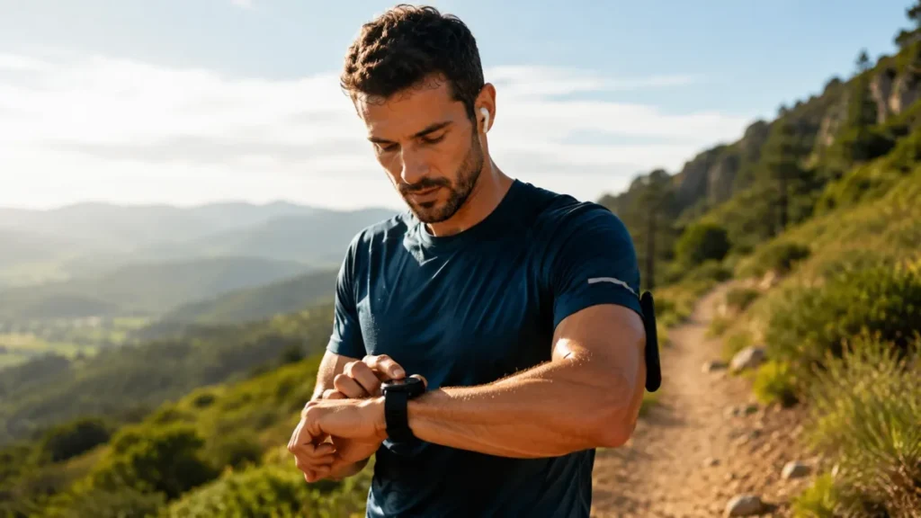 como reduzir colesterol com exercício — corredor monitorando intensidade do treino