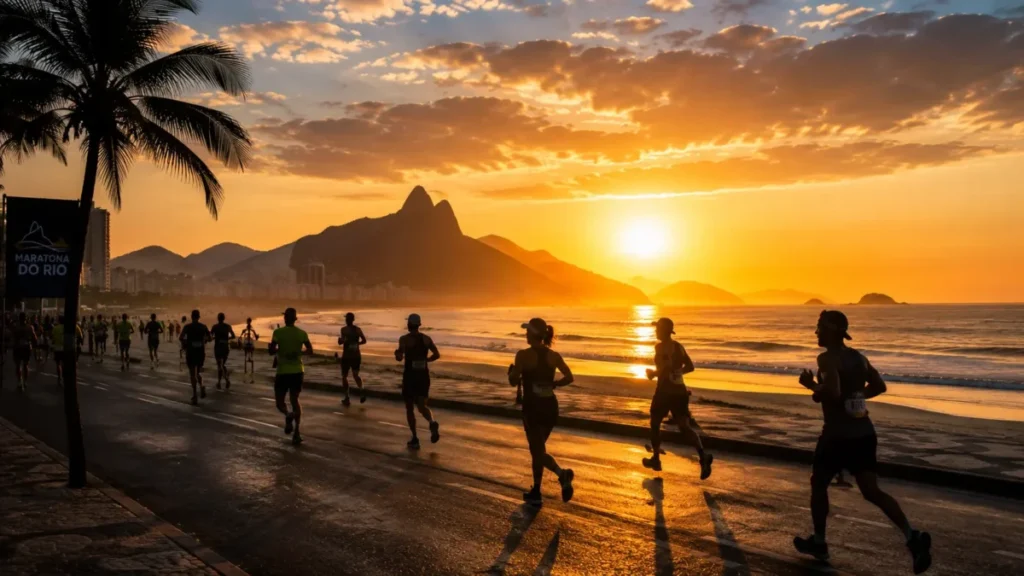 estratégia pace maratona rio — corredores na orla de Copacabana durante o trecho do km 21-28 da maratona